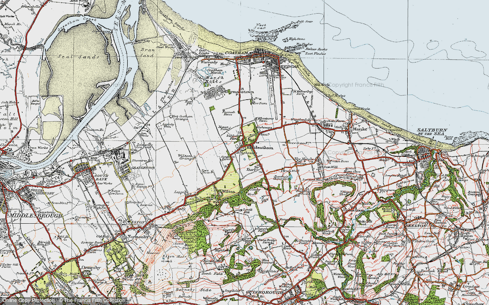 Old Map of Historic Map covering Yearby Wood in 1925