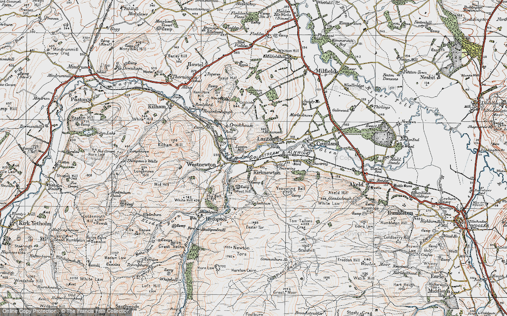 Old Map of Historic Map covering Yeavering Bell in 1926