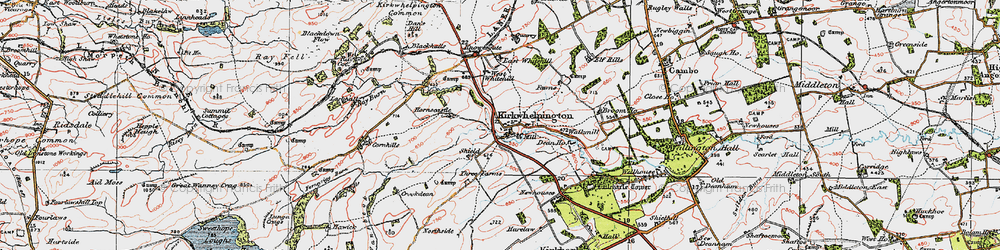 Old map of Kirkwhelpington in 1925