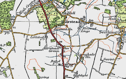 Old map of Kirstead Green in 1922