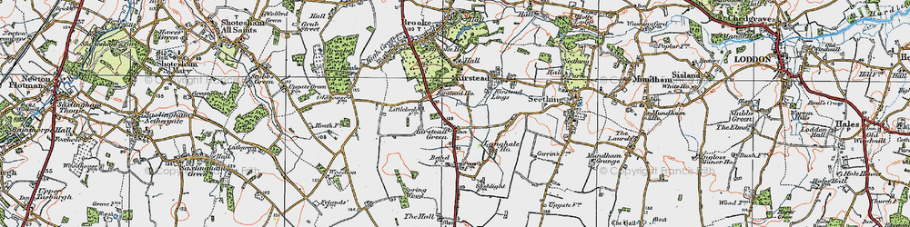 Old map of Kirstead Green in 1922