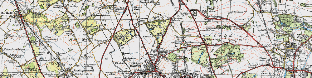 Old map of Kitts End in 1920