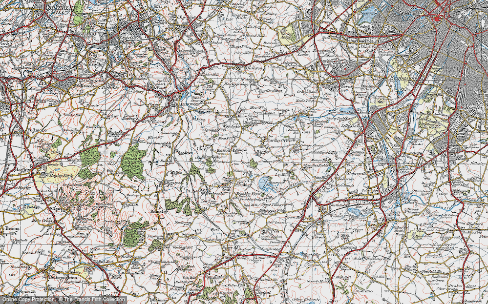 Old Map of Historic Map covering Bromwich Wood in 1921