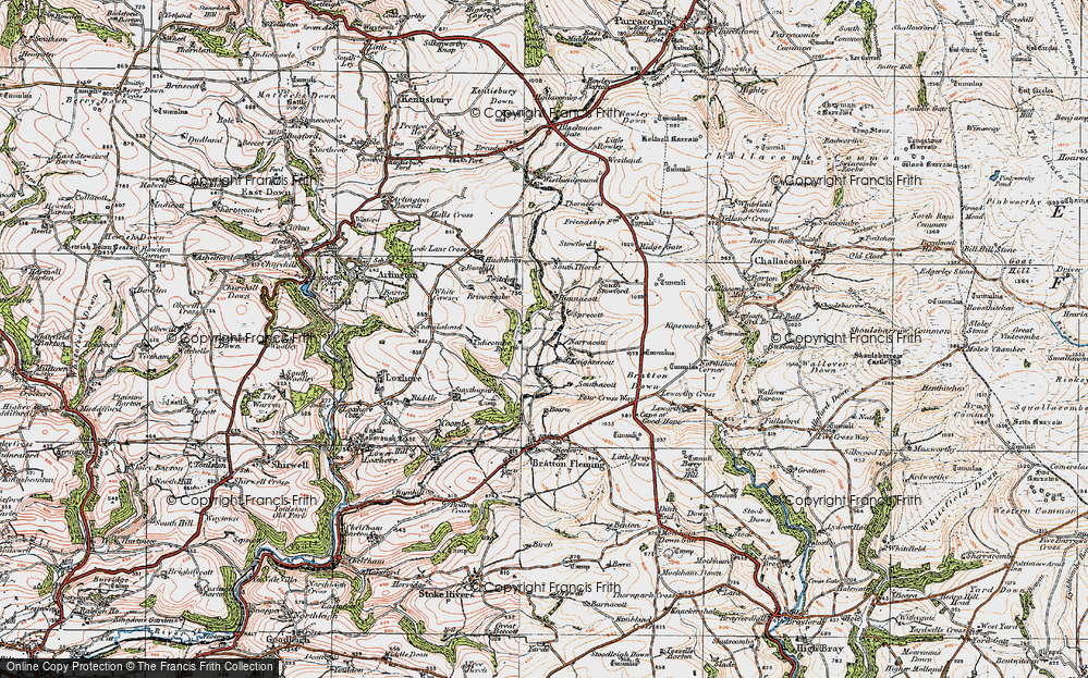 Old Map of Historic Map covering Bratton Down in 1919