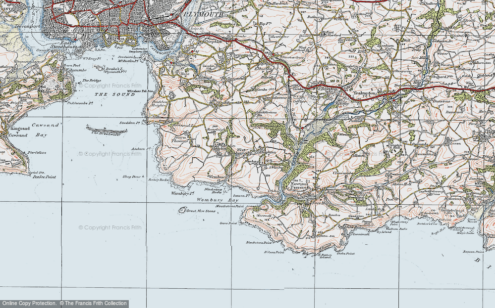 Old Map of Historic Map covering Wembury Ho in 1919