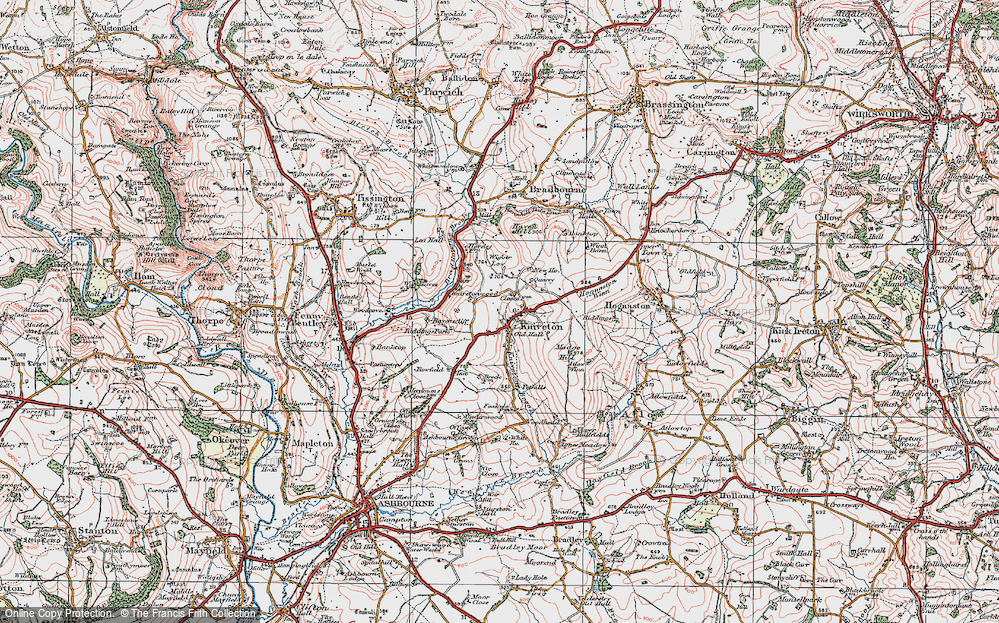Old Map of Historic Map covering Wigber Low in 1921