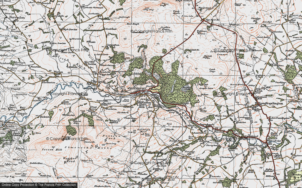 Old Map of Historic Map covering Cragside in 1925