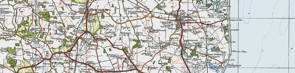 Old map of Knodishall in 1921