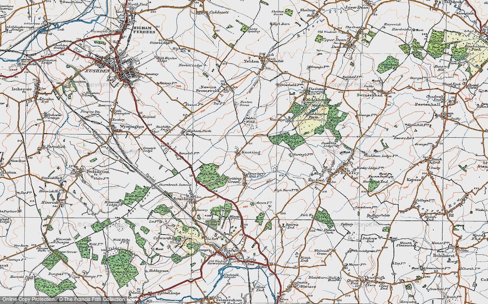 Old Map of Historic Map covering Yelden Wold in 1919