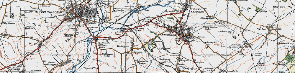 Old map of Knuston in 1919