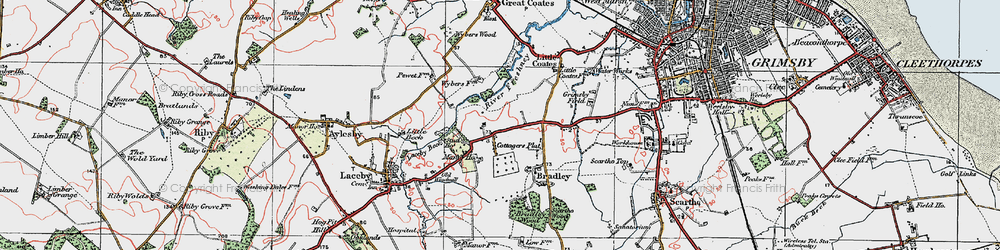 Old map of Laceby Acres in 1923