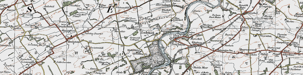 Old map of Ladykirk in 1926