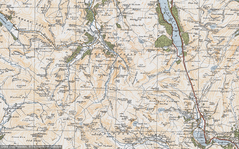 Old Map of Historic Map covering Langstrath in 1925