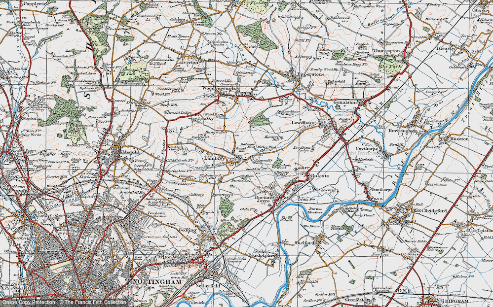 Old Map of Historic Map covering Bulcote Wood in 1921
