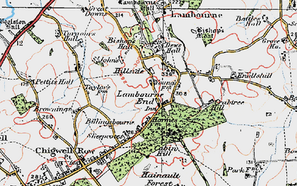 Old map of Lambourne End in 1920