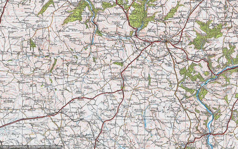Old Map of Historic Map covering Bodwannick in 1919