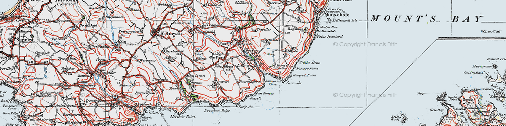 Old map of Lamorna in 1919