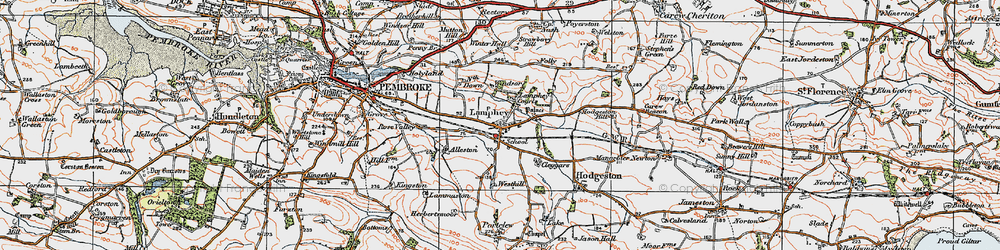 Old map of Lamphey in 1922