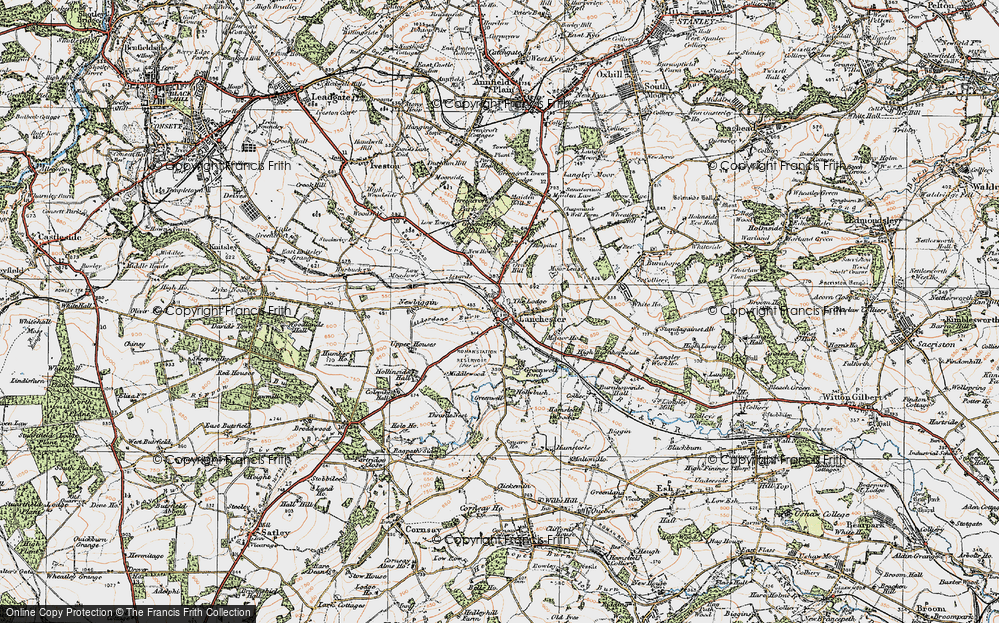 Old Map of Historic Map covering Alderdene Burn in 1925