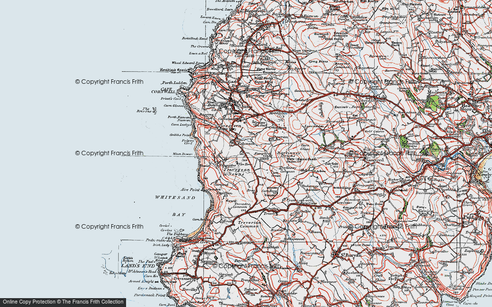 Old Map of Historic Map covering Bosavern in 1919