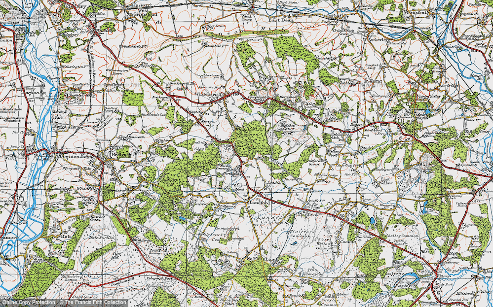 Old Map of Historic Map covering Whiteparish Common in 1919