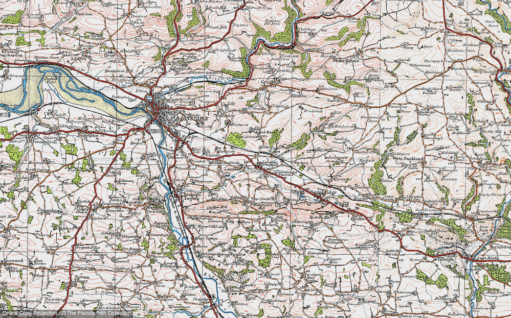 Old Map of Historic Map covering Acland Barton in 1919