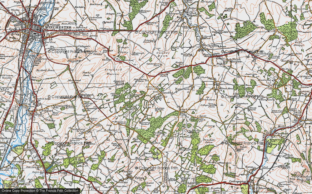 Old Map of Historic Map covering Cheesefoot Head in 1919