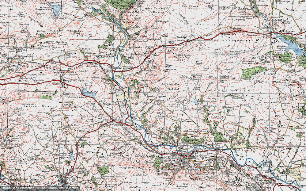 Old Map of Historic Map covering Langbar Moor in 1925