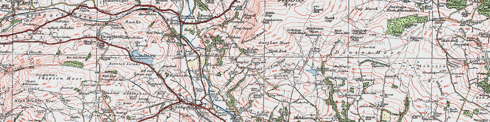 Old map of Langbar Moor in 1925