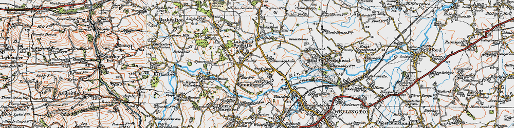 Old map of Langford Budville in 1919