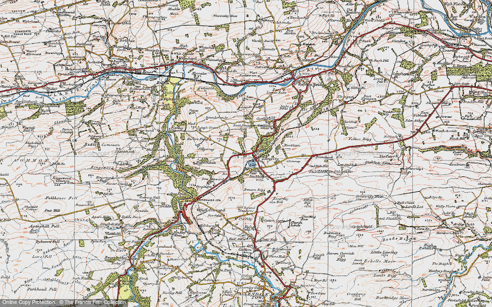 Old Map of Historic Map covering Beacon Rigg in 1925