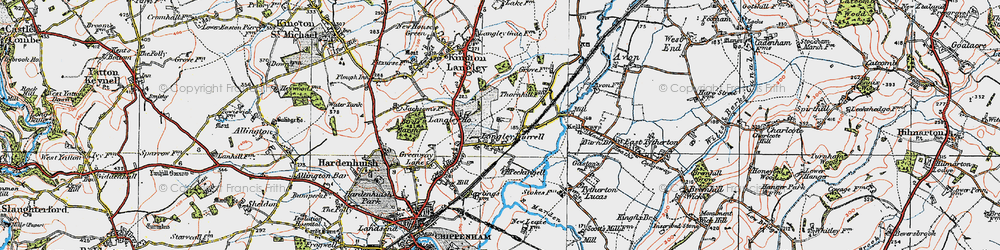 Old map of Langley Burrell in 1919