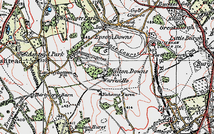 Old map of Epsom Downs in 1920
