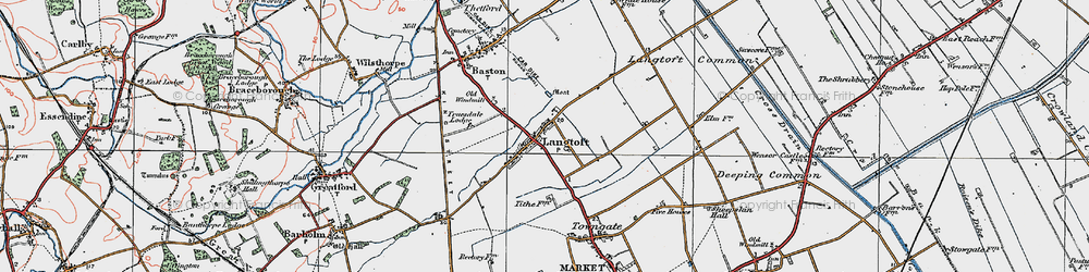Old map of Langtoft in 1922