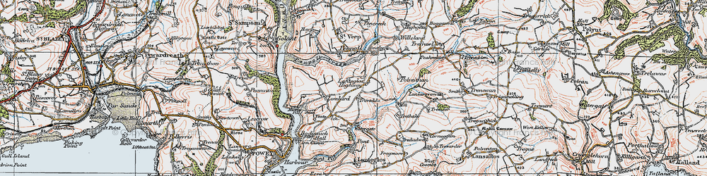 Old map of Lanteglos Highway in 1919