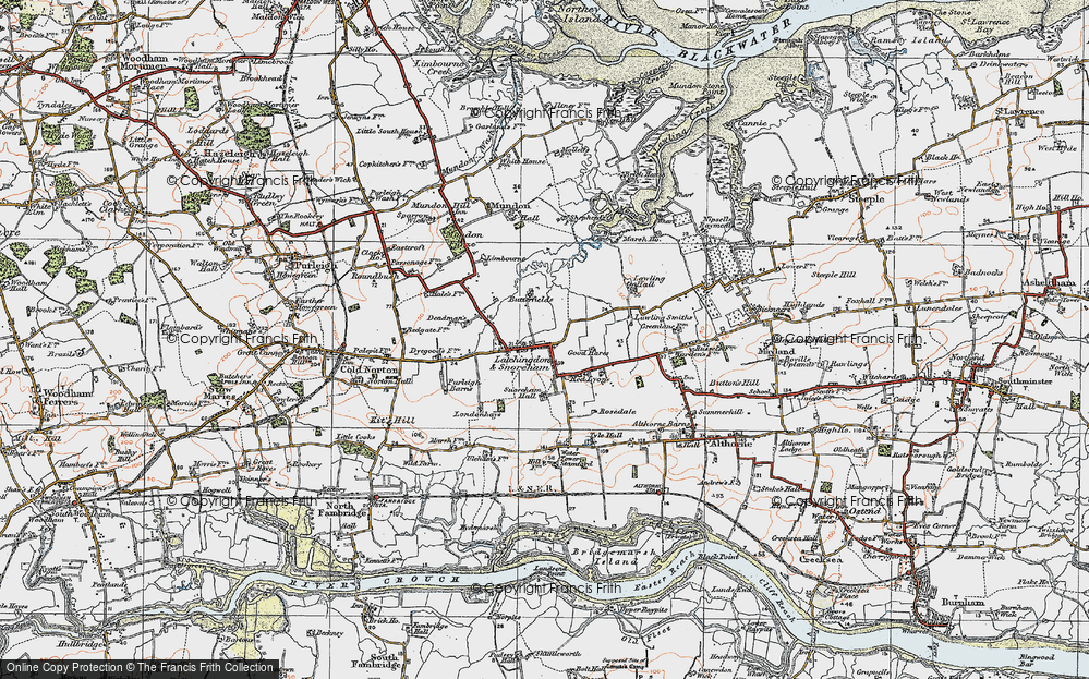 Old Map of Historic Map covering Bridgemarsh Creek in 1921