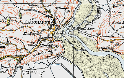 Old map of Laugharne in 1922