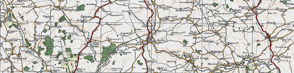 Old map of Lavenham in 1921