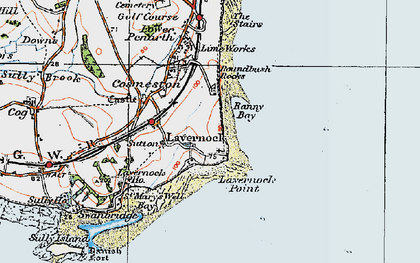 Old map of Lavernock Point in 1919