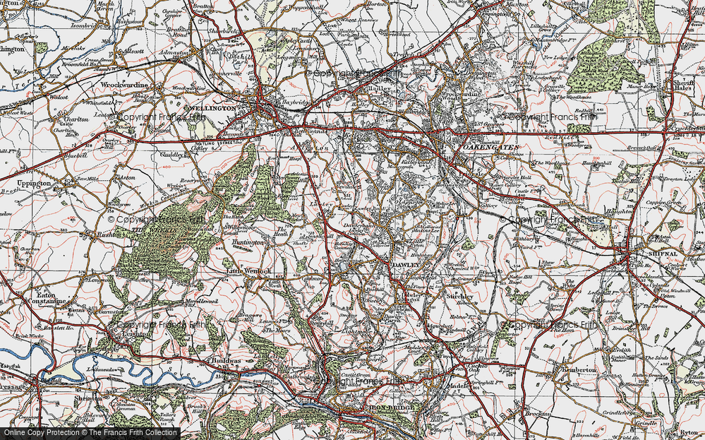 Old Map of Historic Map covering Lawley Common in 1921