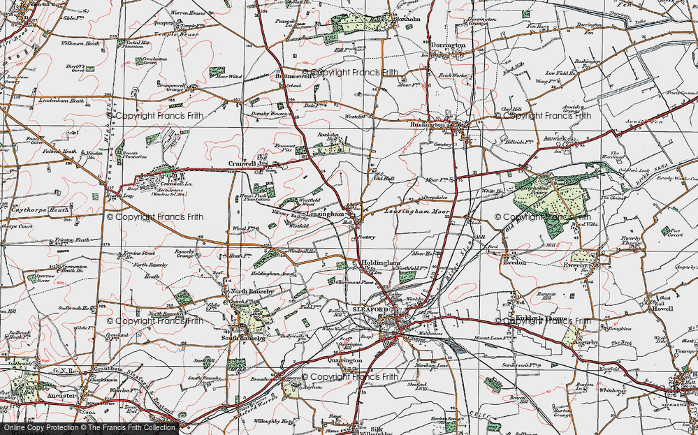 Old Map of Historic Map covering Leasingham Moor in 1922