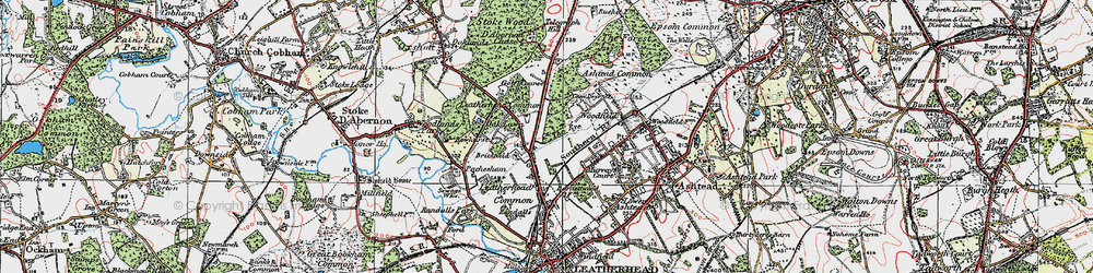 Old map of Leatherhead Common in 1920