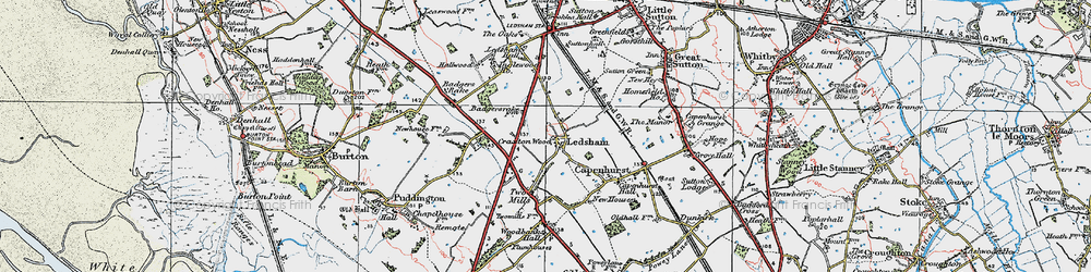 Old map of Ledsham in 1924
