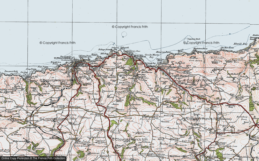 Old Map of Historic Map covering Woolscott Barton in 1919