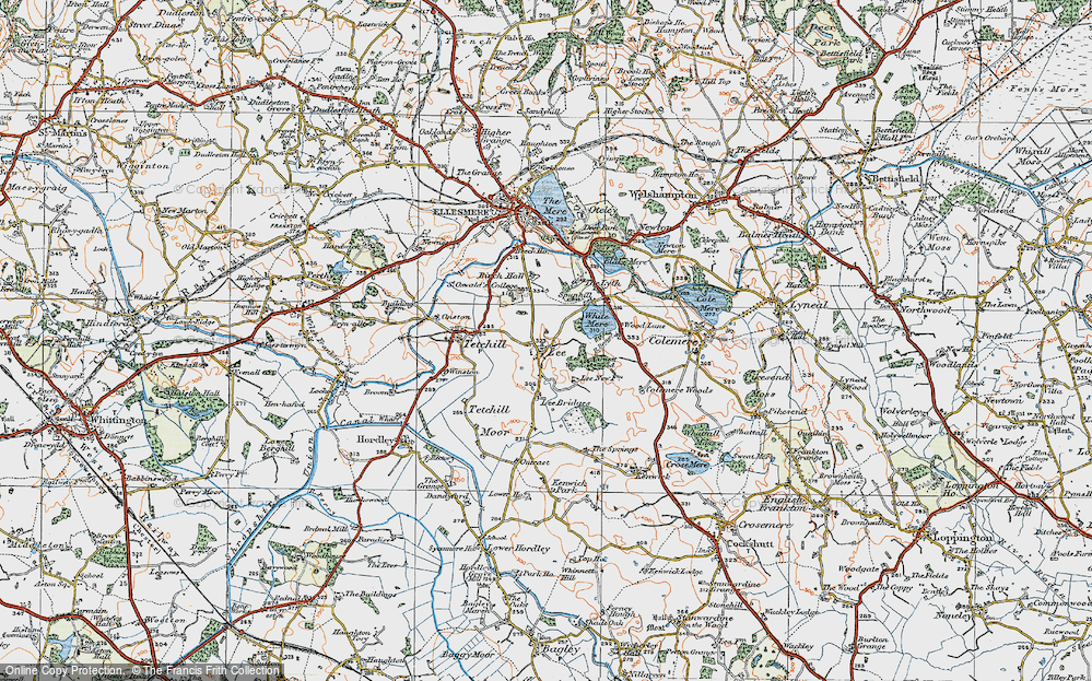 Old Map of Historic Map covering Lee Bridges in 1921