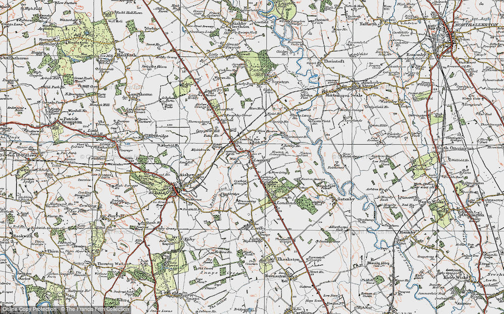 Old Map of Historic Map covering Leeming Lodge in 1925