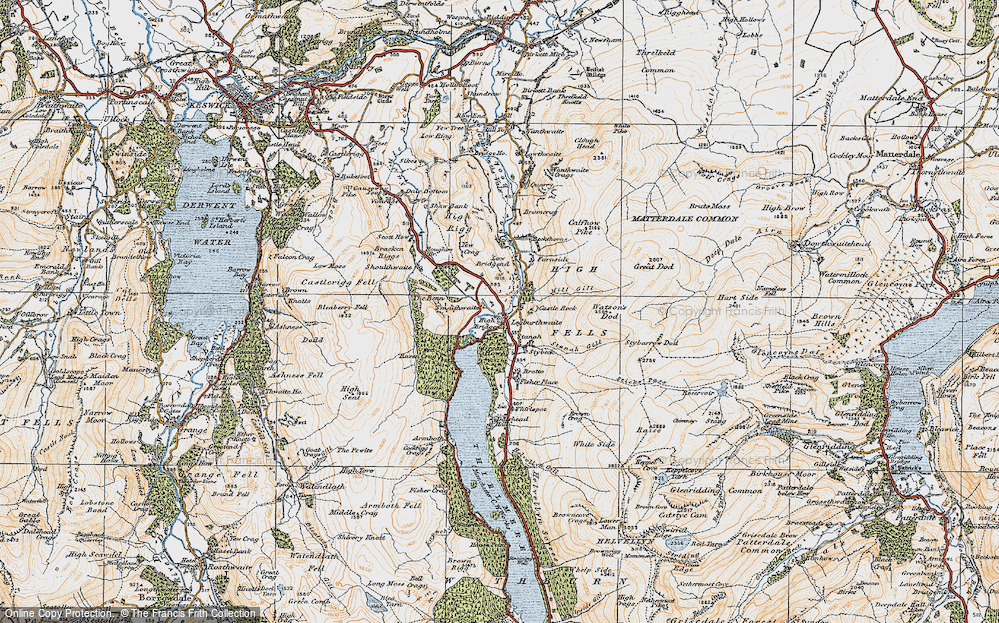 Old Map of Historic Map covering Bram Crag in 1925