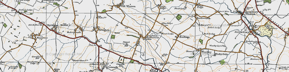 Old map of Leighton Bromswold in 1920