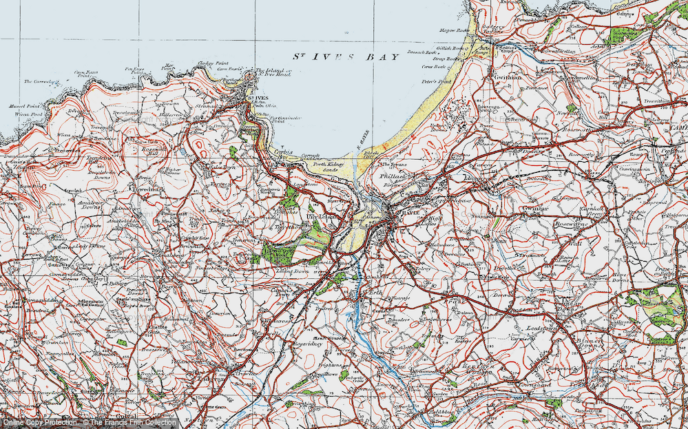 Old Map of Historic Map covering Lelant Saltings Sta in 1919