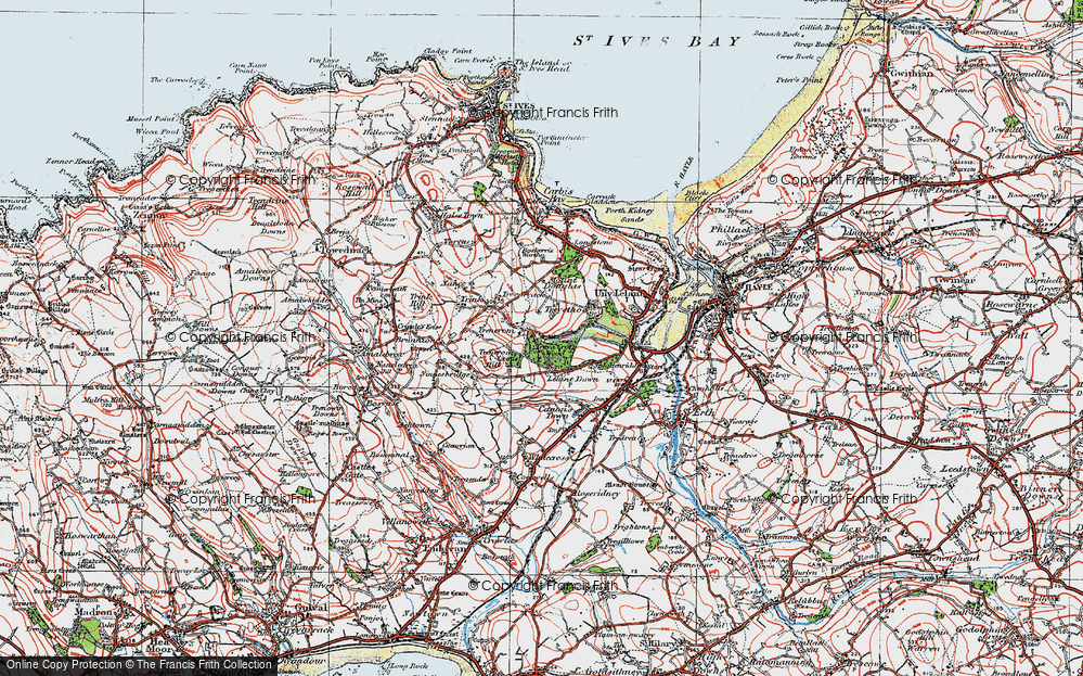 Old Map of Lelant Downs, 1919 in 1919